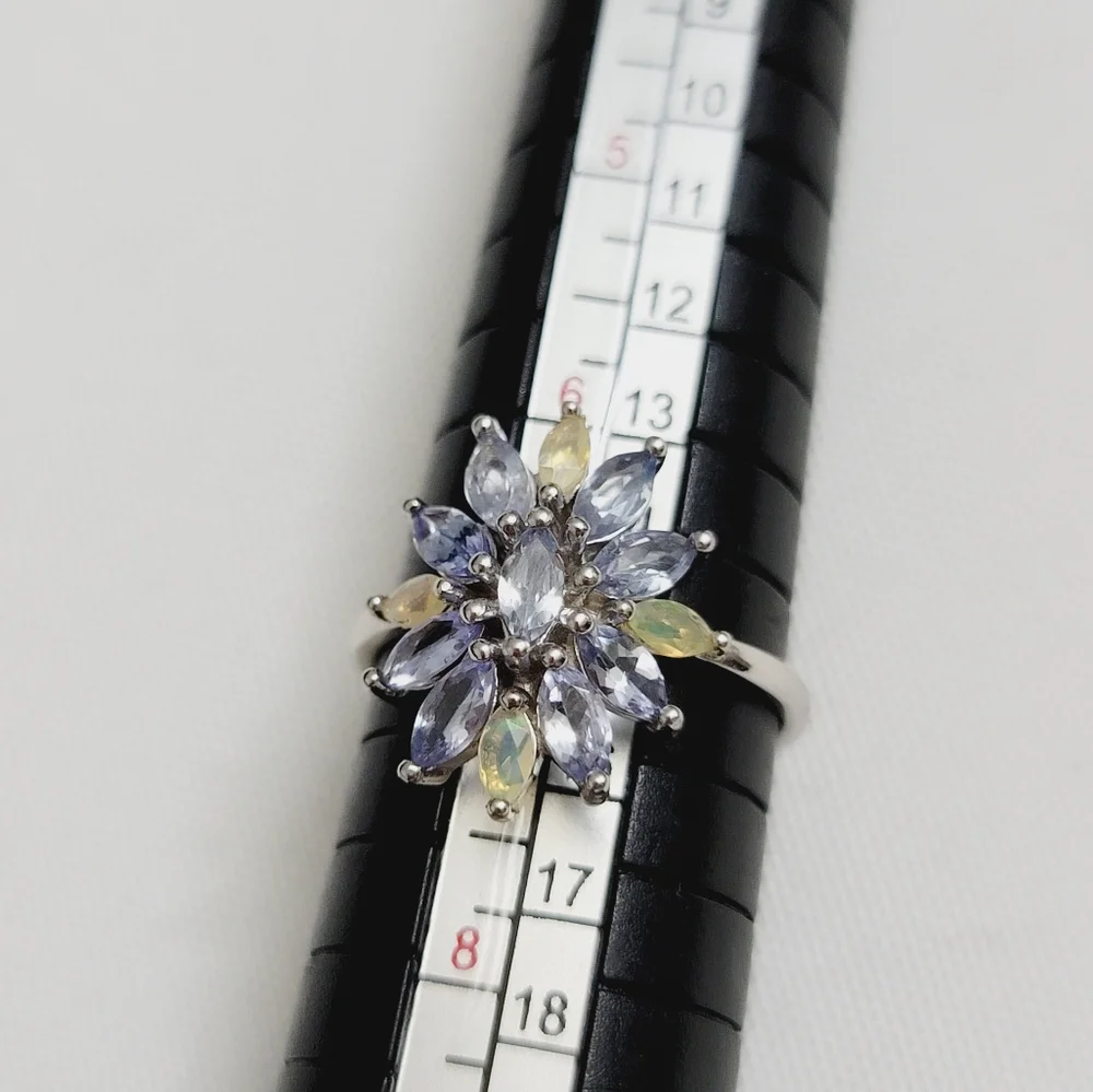 Genuine Tanzanite and Ethiopian Opal 925 Solid Sterling Silver Ring Size 7 - Picture 5 of 5